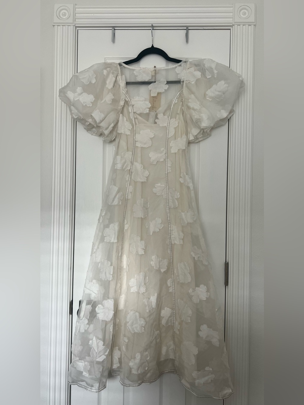 NWT Anthropologie Let Me Be Puff-Sleeve Sheer Midi Dress-White, Size XXS - Picture 6 of 10